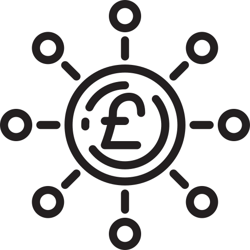 Symbol of pound (£) sign in a circle with linked circles around it 

Attributions can be found a footer link