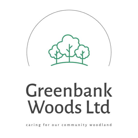 Greenbank Woods Ltd Logo of the outline of three green bushy trees on curved ground above the company name with the tagline, caring for our community woodland.