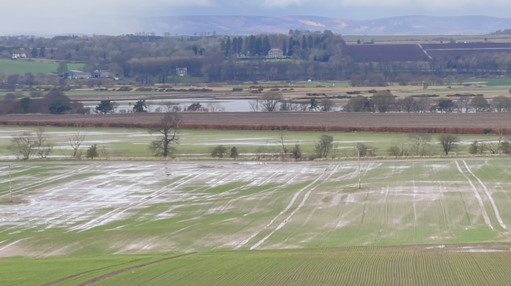 Waterlogged fields during recent storms in Angus